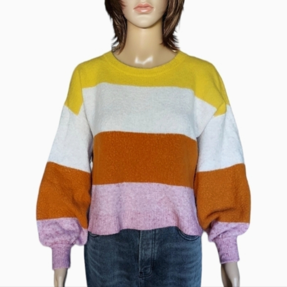 Madewell Striped Oversized Cropped Sweater - Picture 1 of 12